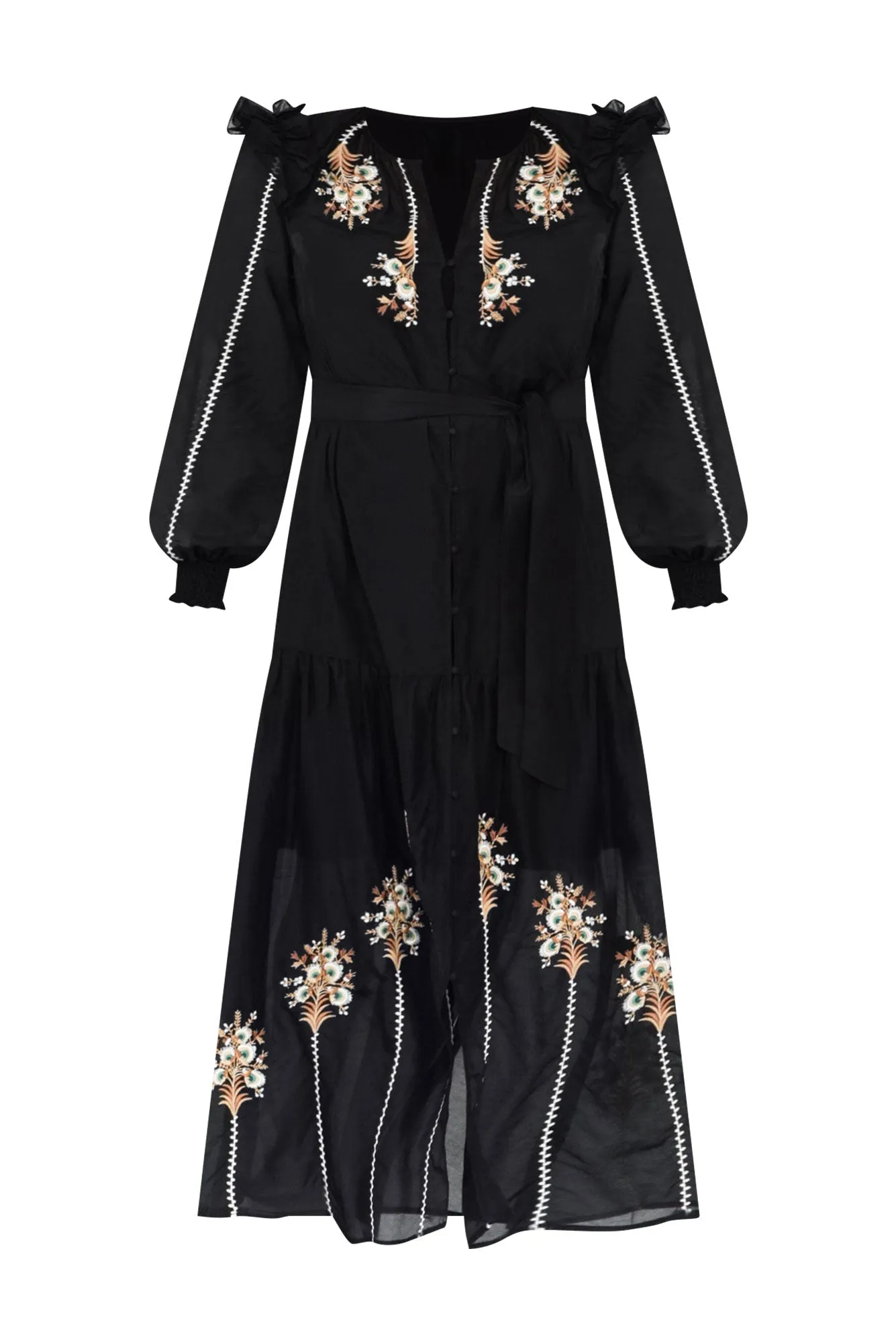 Aquila Black Embroidered Cotton Silk Dress