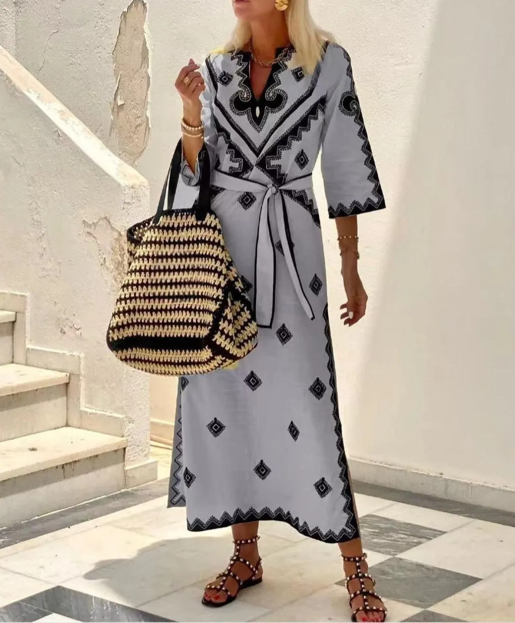 Fashion Printed Linen Bohemian Dress