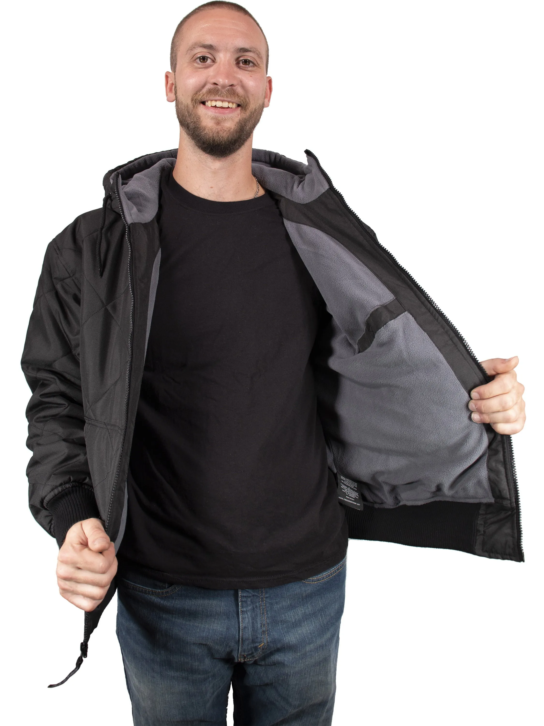 Freeze Defense Men's Fleece Lined Quilted Winter Jacket Coat (XL, Black)