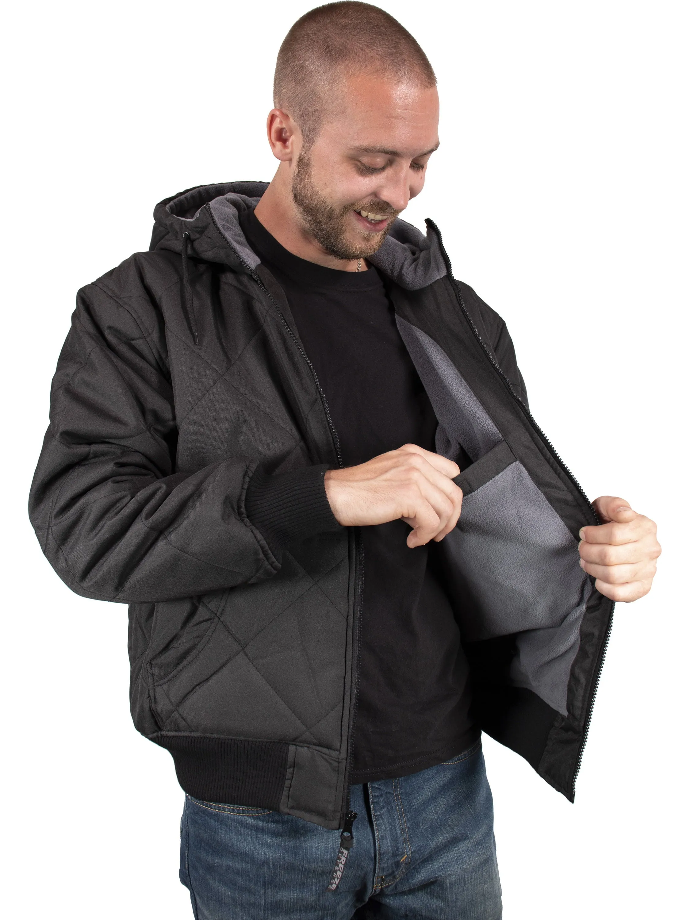 Freeze Defense Men's Fleece Lined Quilted Winter Jacket Coat (XL, Black)
