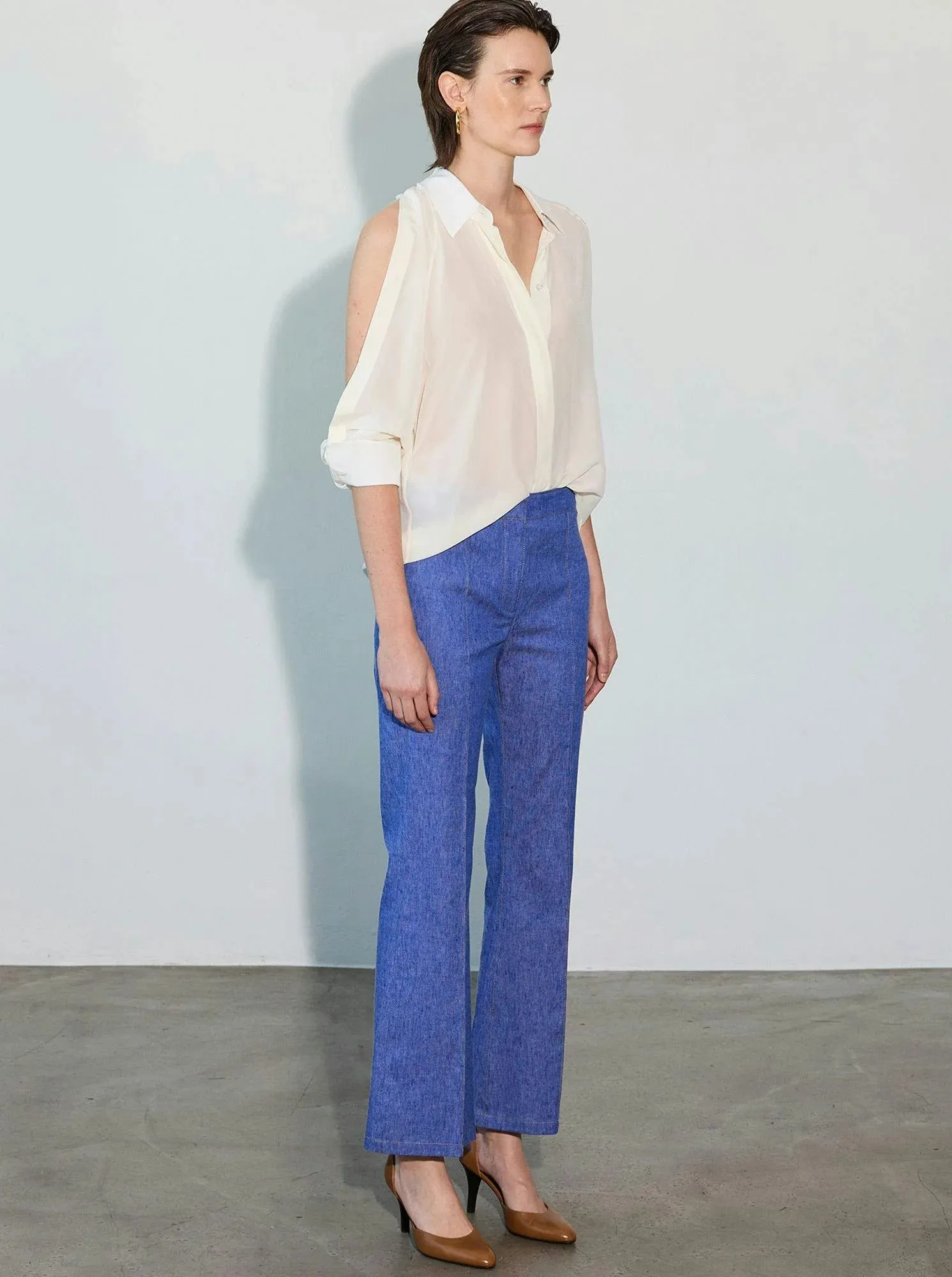 Lola Cropped Flare Trouser - Denim
