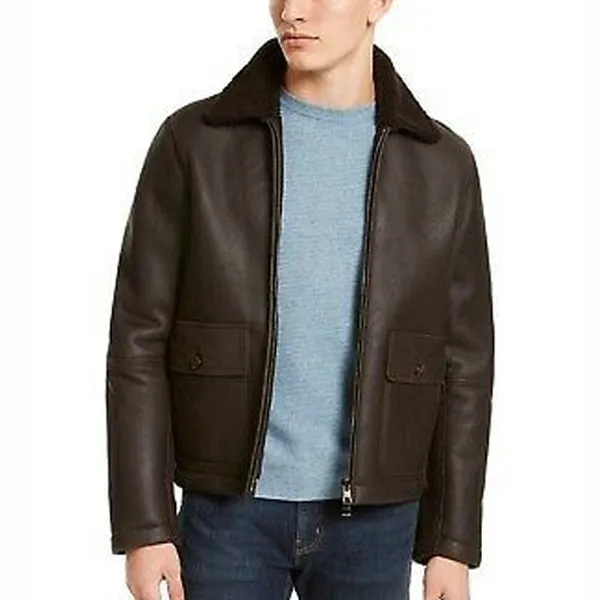 Men's Chocolate Leather Shearling Flight Jacket