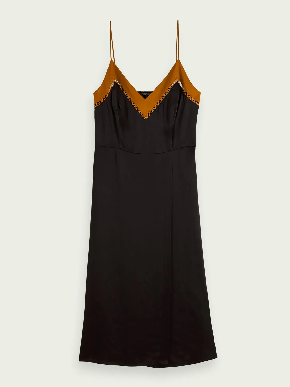 Midi wrap detail slip dress in Black