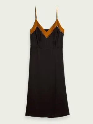 Midi wrap detail slip dress in Black