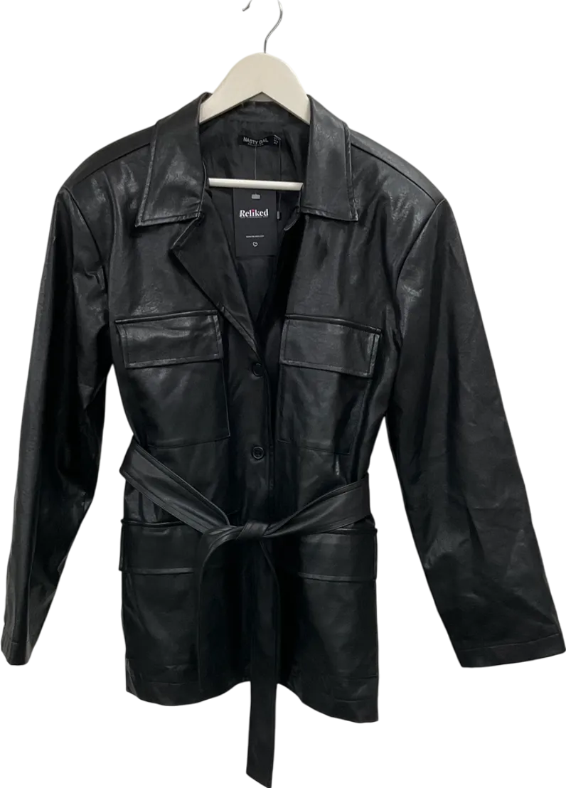 Nasty Gal Black Relaxed Faux Leather Jacket UK 8