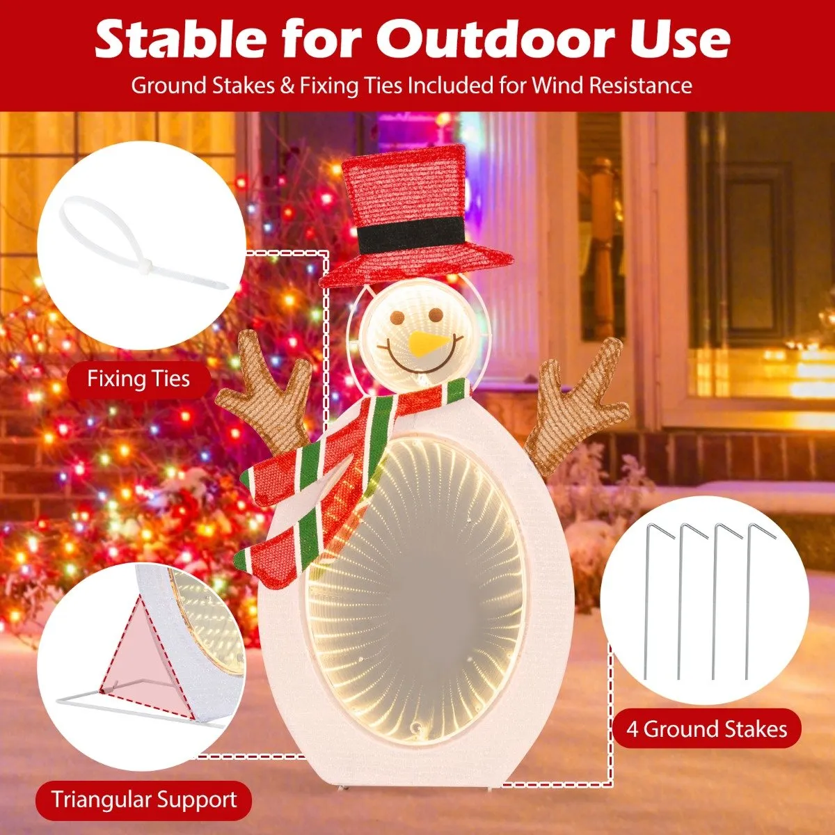 Pre-Lit Snowman with 2 Infinity Tunnel Lights and Top Hat