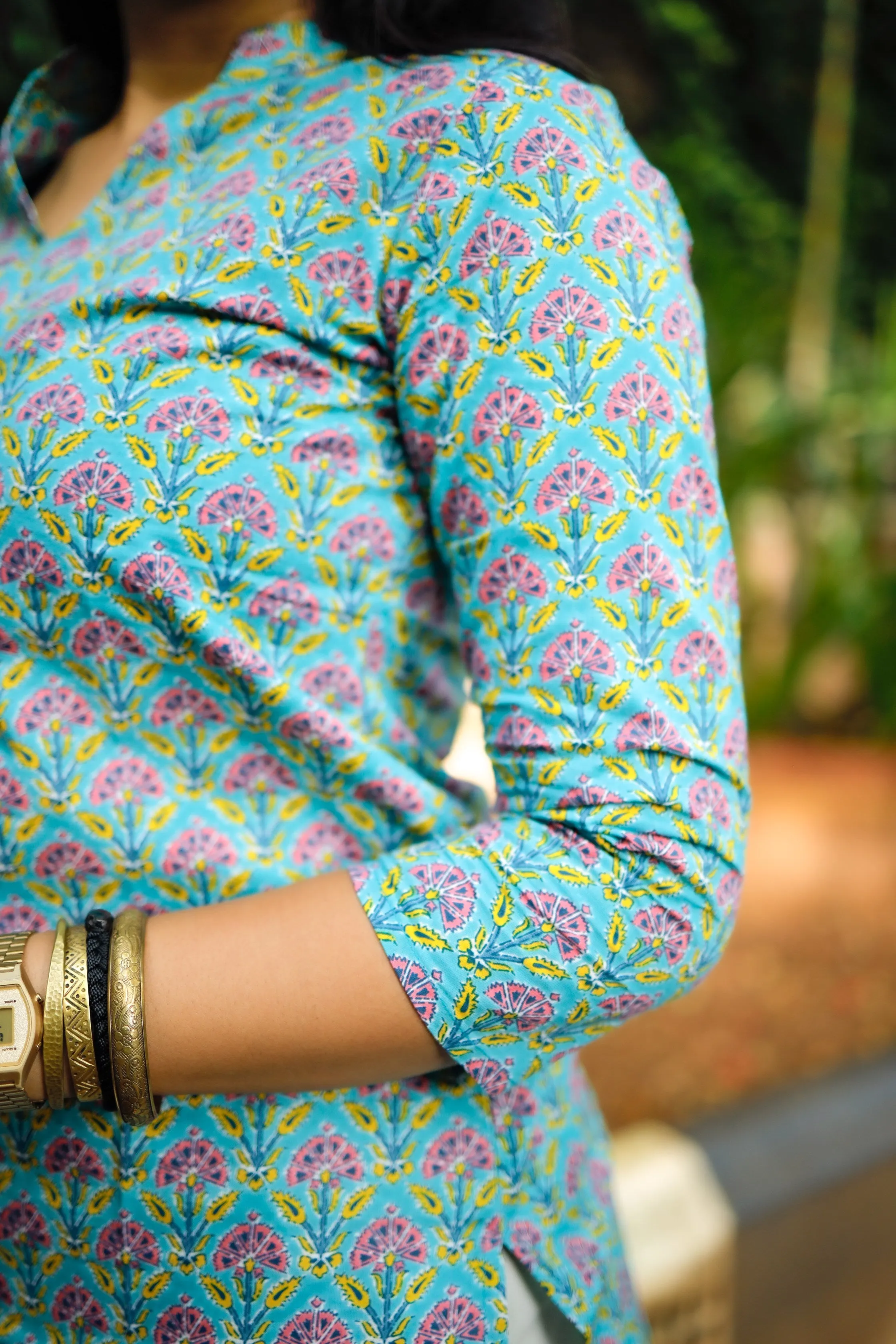 Short Kurti - 17 - Organic cotton short kurti in sky blue