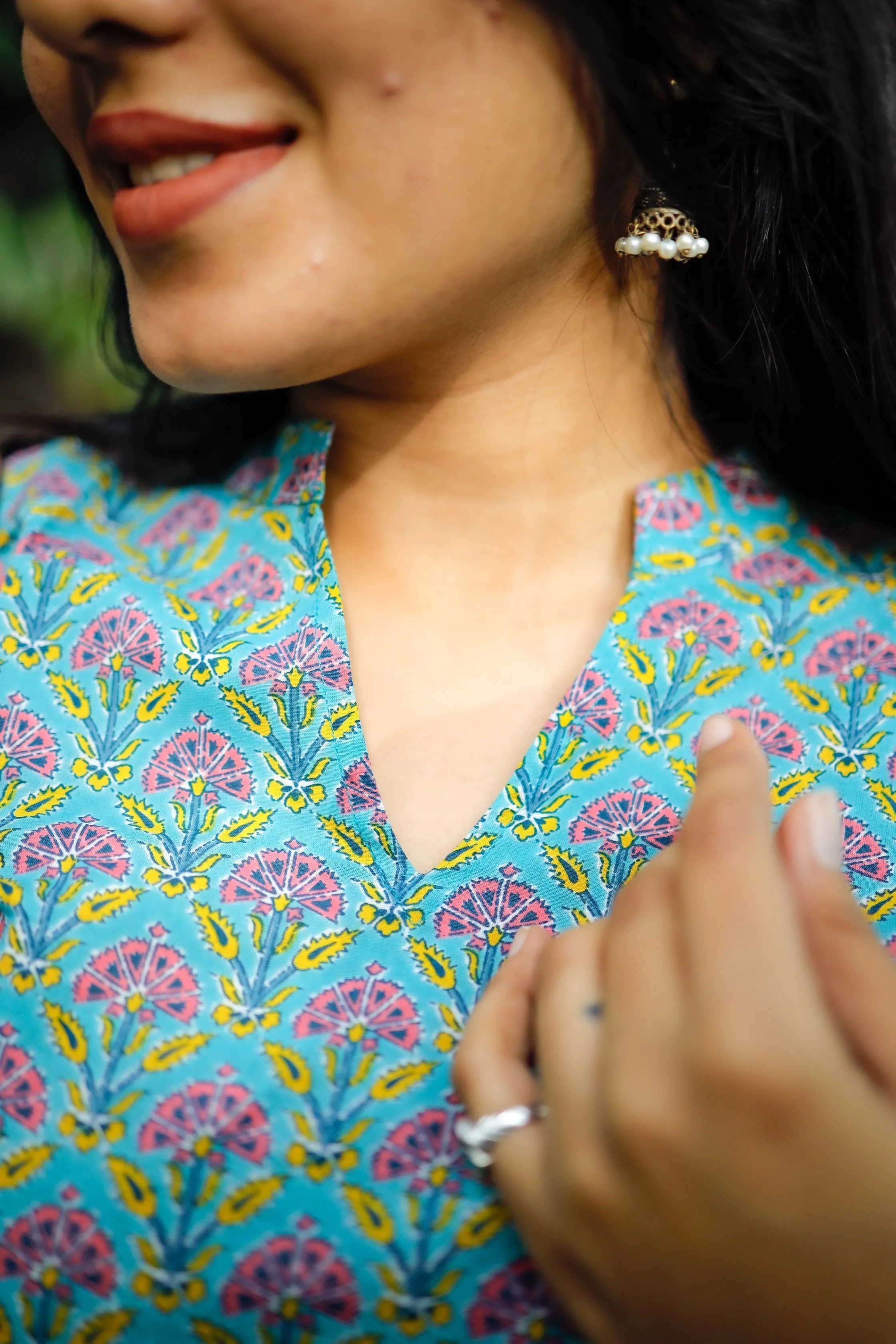 Short Kurti - 17 - Organic cotton short kurti in sky blue