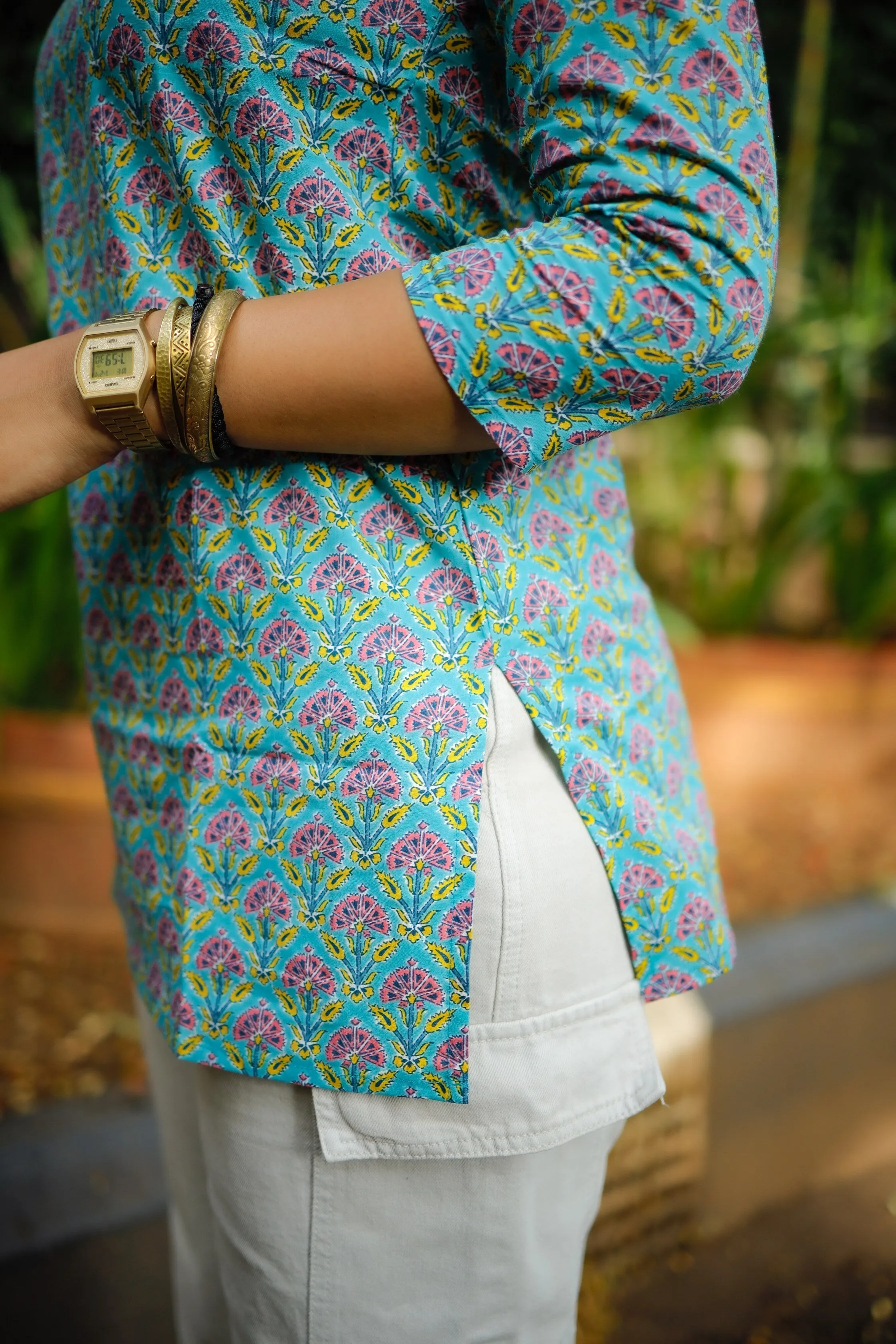 Short Kurti - 17 - Organic cotton short kurti in sky blue