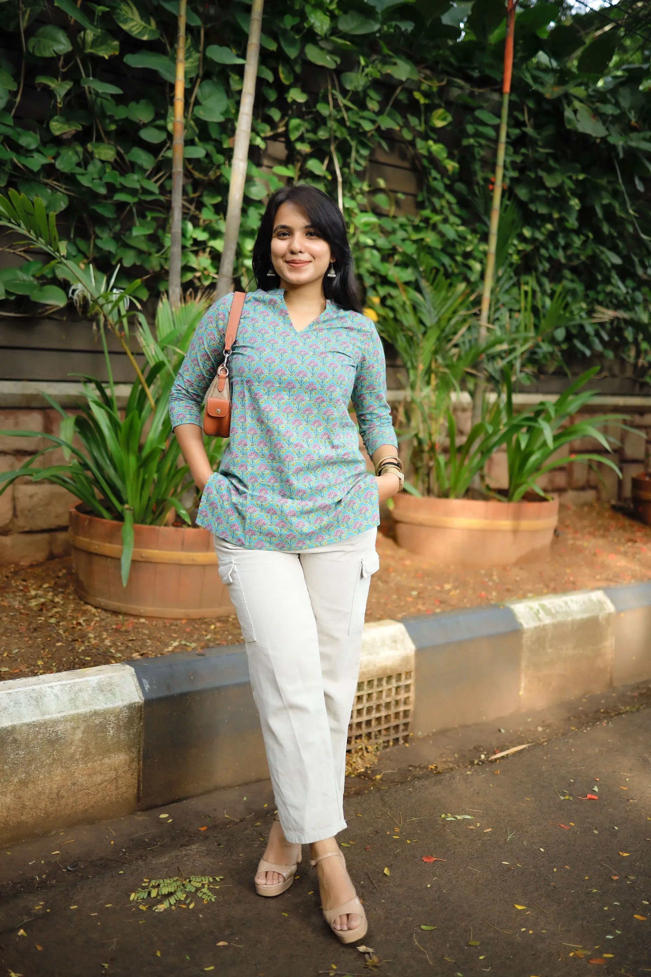 Short Kurti - 17 - Organic cotton short kurti in sky blue