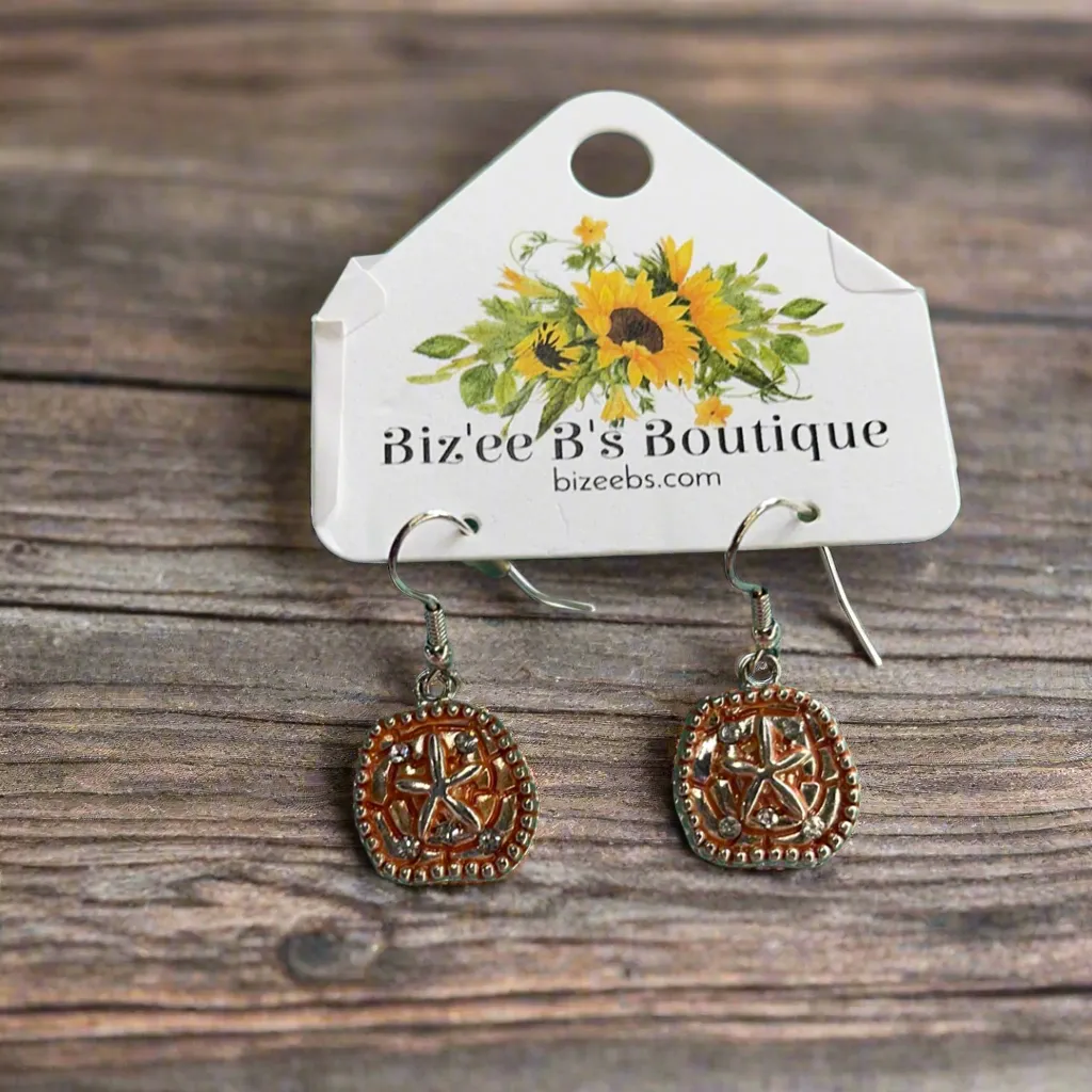 Silvertone and Orange Sand Dollar Earrings OE2065-SVNAT