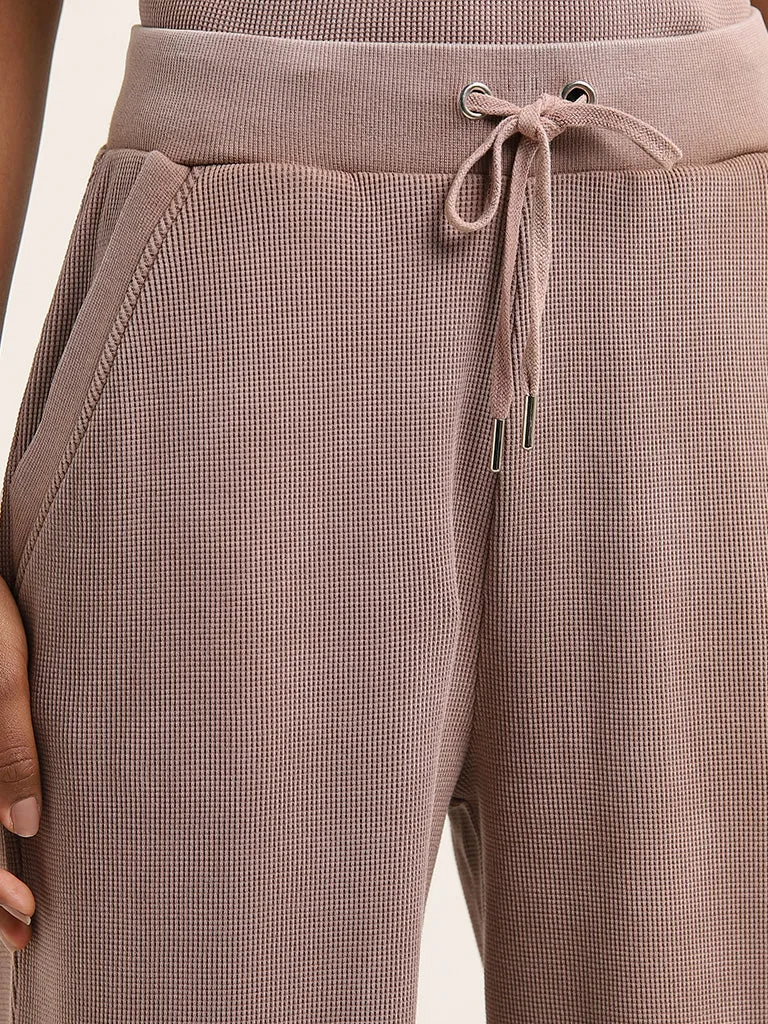 Studiofit Brown Waffle-Textured High-Rise Joggers