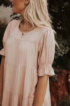 Sunshine Tiered Midi Dress in Blush