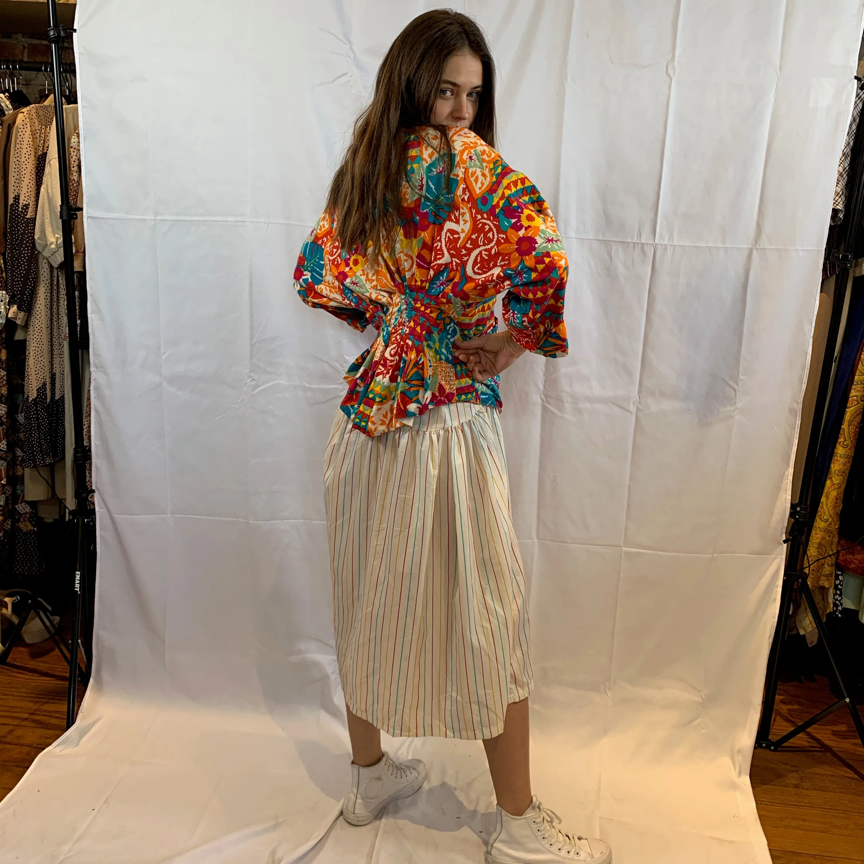 White vertical striped midi jumper